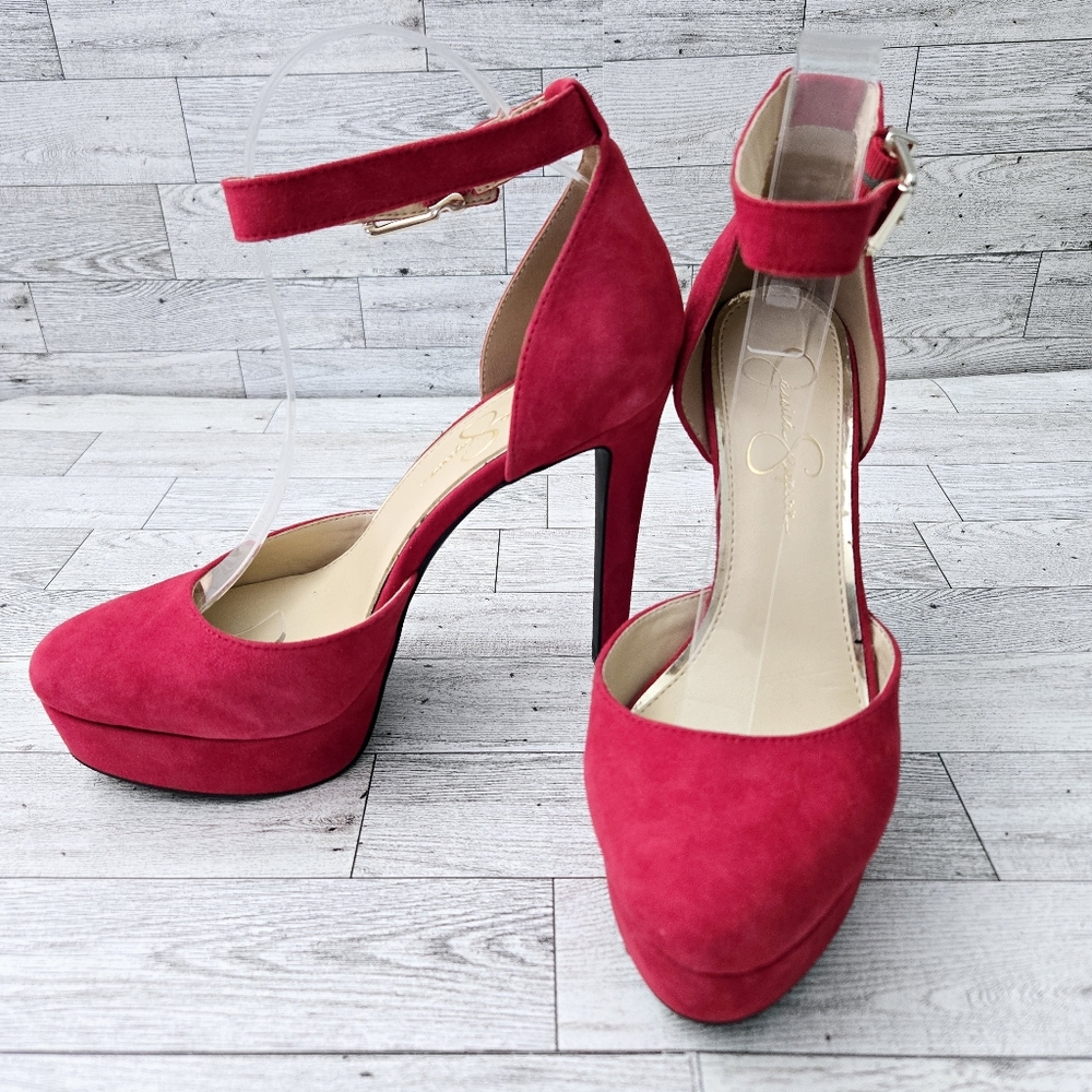 Jessica Simpson Red Suede Platform  Stilettos Heels with Ankle Straps Size 8